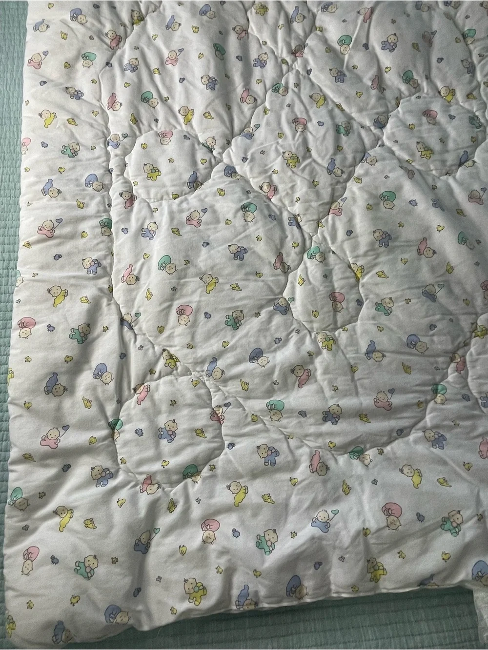 Vtg 80s Quiltex Baby Q Pastel Crawling Babies Quilt Blanket USA Made 30x45